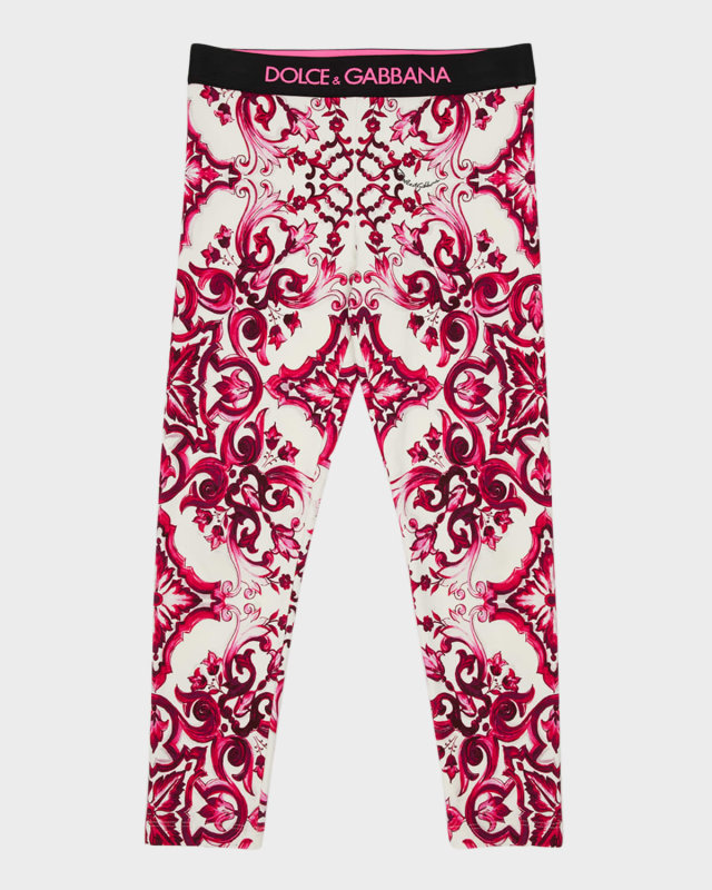 Girl's Maiolica-Print Leggings, Size 4-6